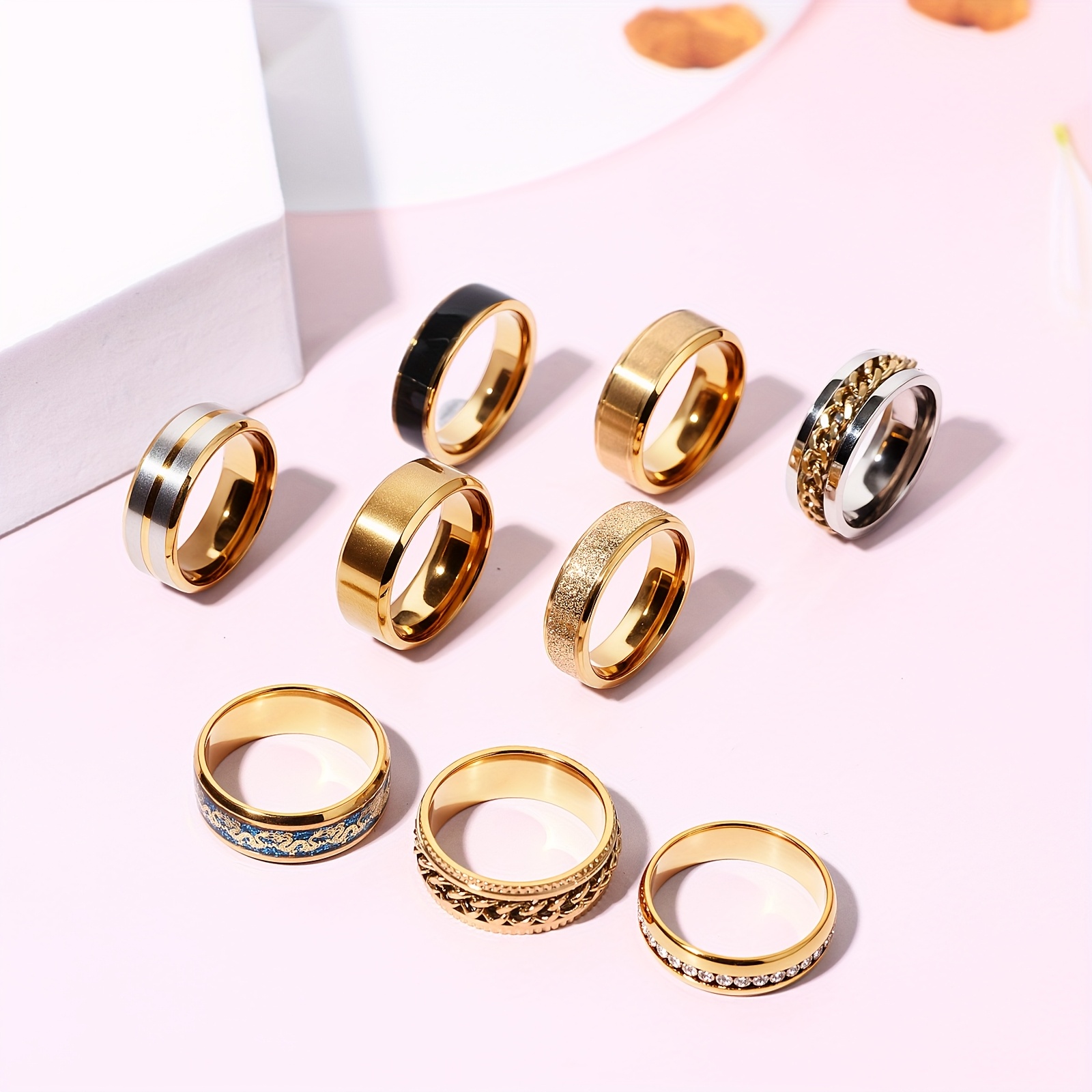 mens stainless steel fidget spinner rings cool rotating ring set black omnidirectional stainless steel anxiety rings set of 9 Product details 0