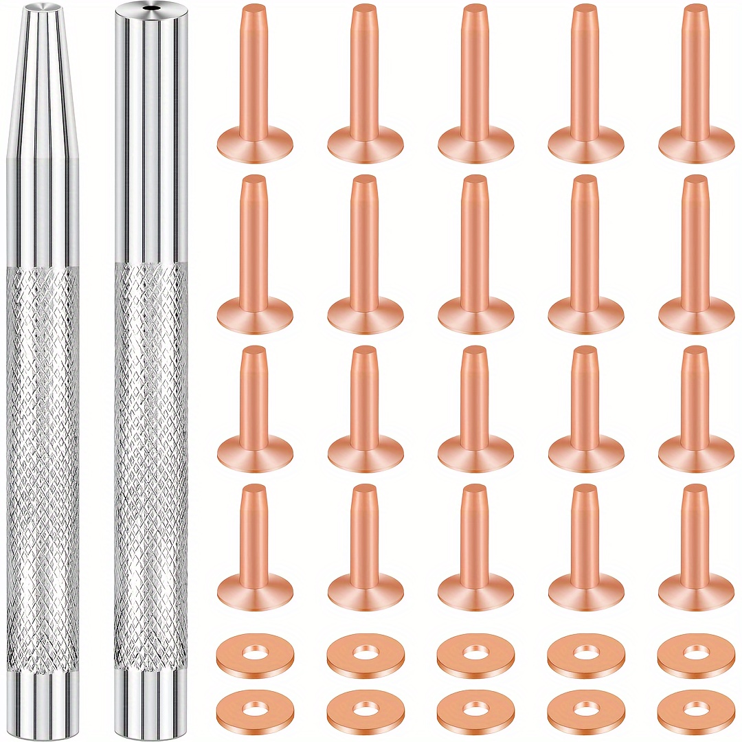 22 Pack Copper Rivets And Burrs (14mm And 19mm) With 2pcs Punch Rivet Tool For Belts, Bags, Collars, Leather-crafting, Bracelets