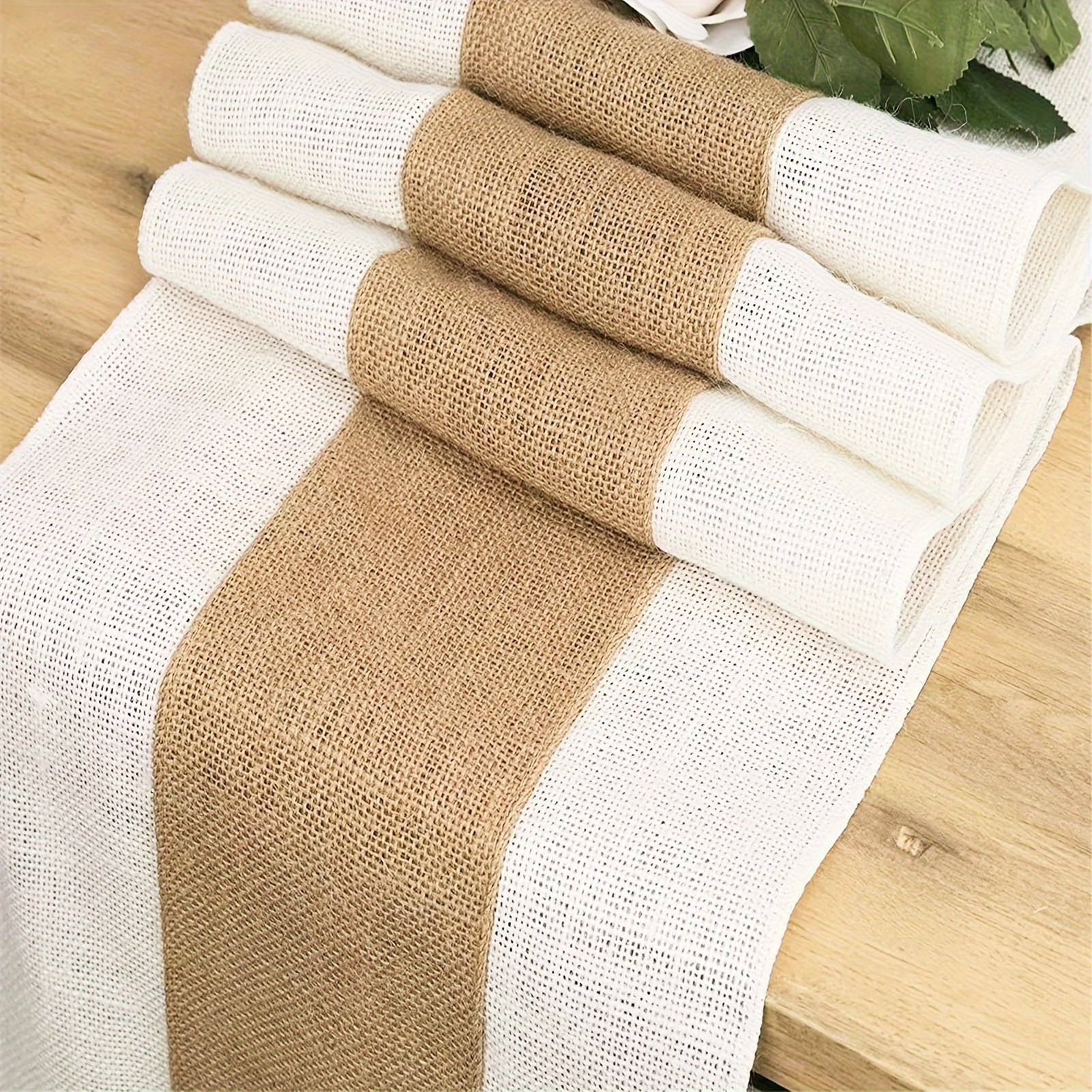Burlap Doilies Flag Farmhouse Table Decoration Lace Doilies Jute Fabric, Light Colored Edge 30*180cm