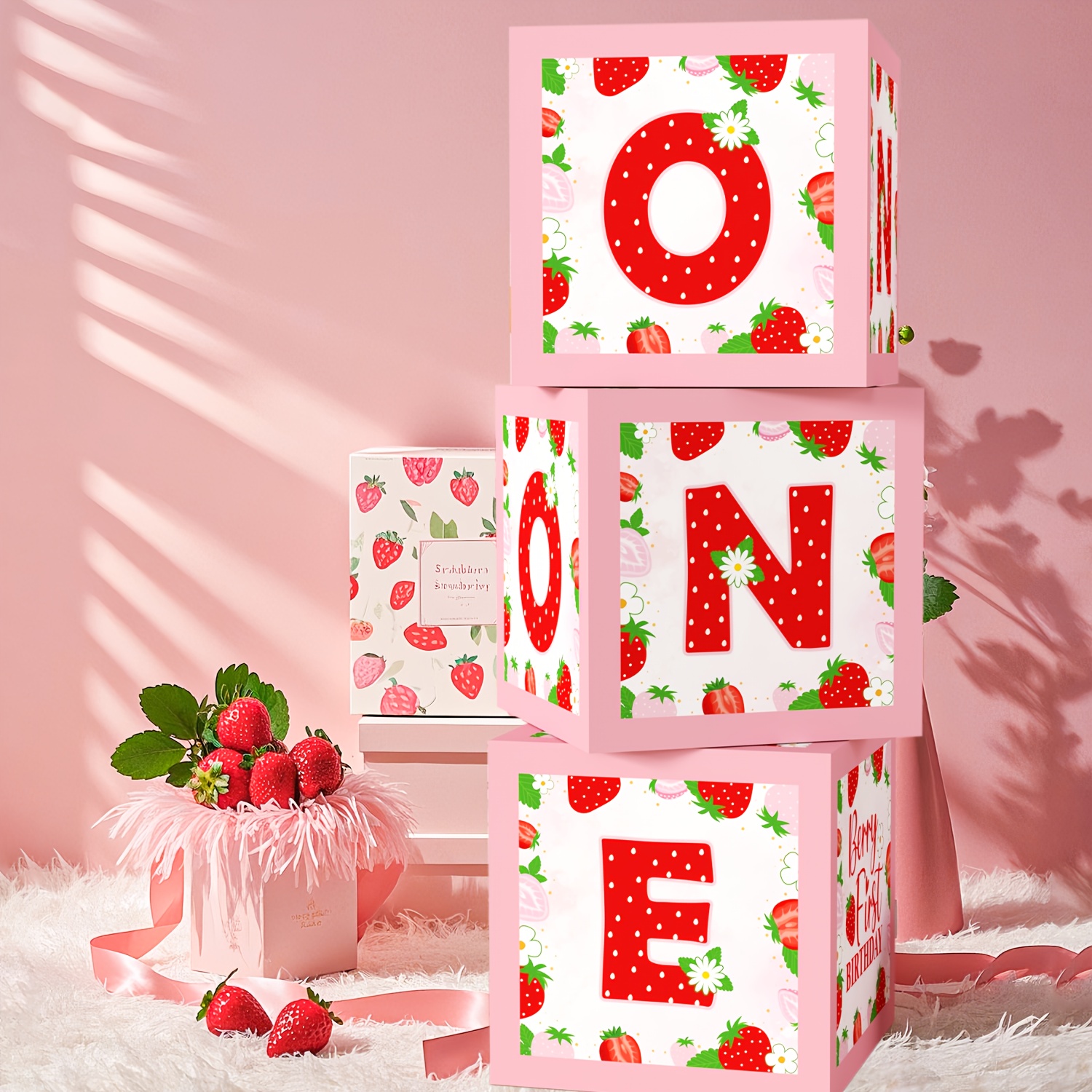 Image of 3pcs, Card Box, Strawberry Theme Birthday Party Card Box Decorations, Suitable For Daisy Strawberry Theme First Birthday Party Supplies