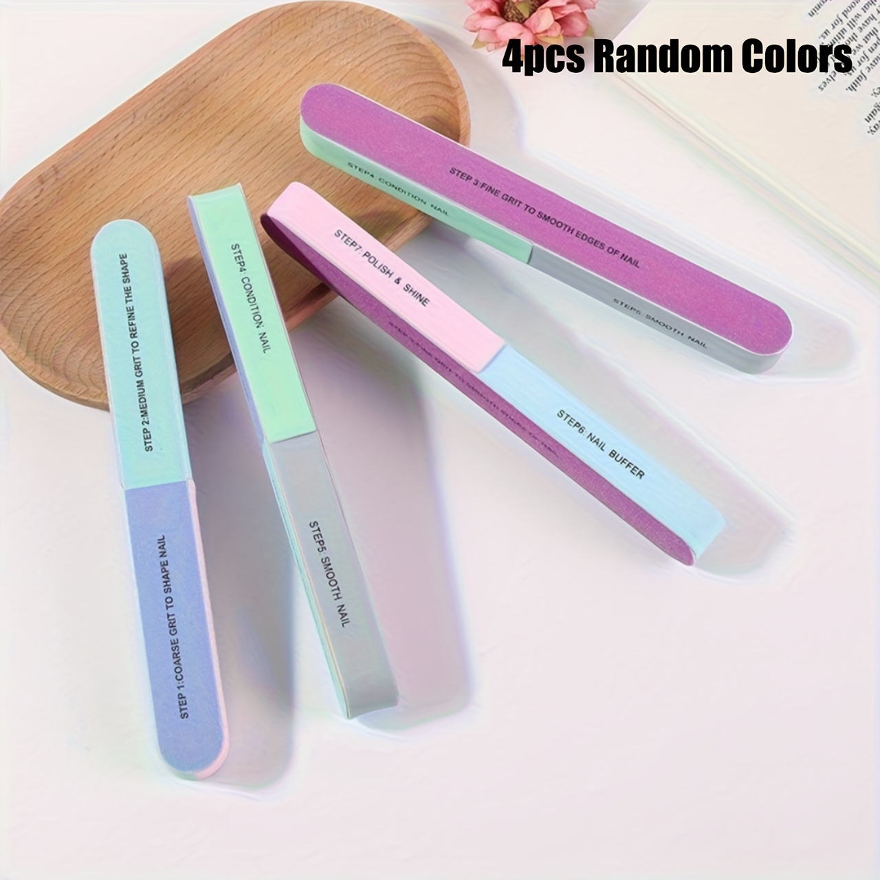 Image of 4pcs 6-sided Nail File Buffer Shiner, Unscented Manicure Pedicure Tool, Art Supplies For Creative Nail Polish & Shine, Sanding For Home & Salon Use, Random Color