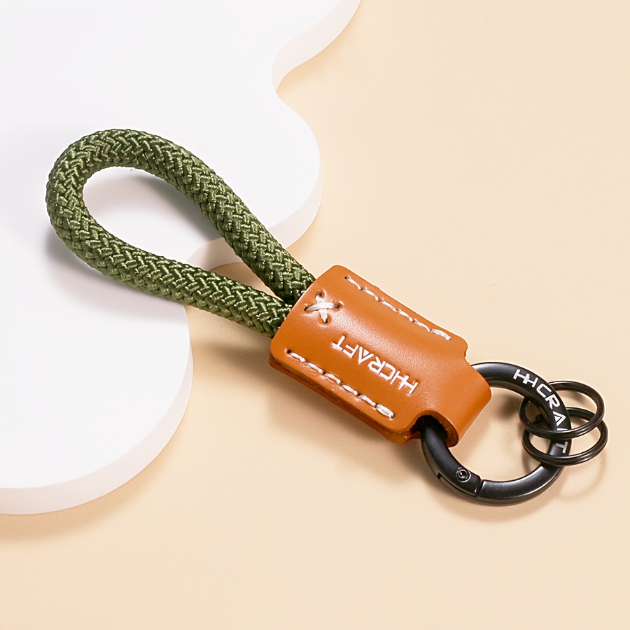 Genuine Faux Leather Faux Leather Key Chain, Hand Woven Key Rope, Fashionable Head Layer Cowhide Car Keychain, Car Key Rope, Key Lanyard, For Men And Women, Durable Key Chain With