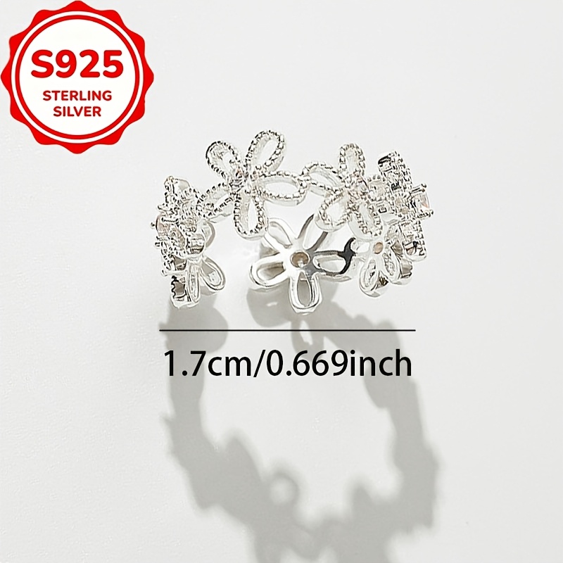 Women's S925 Silver Lace Flower Zirconia Ring, Elegant Gift