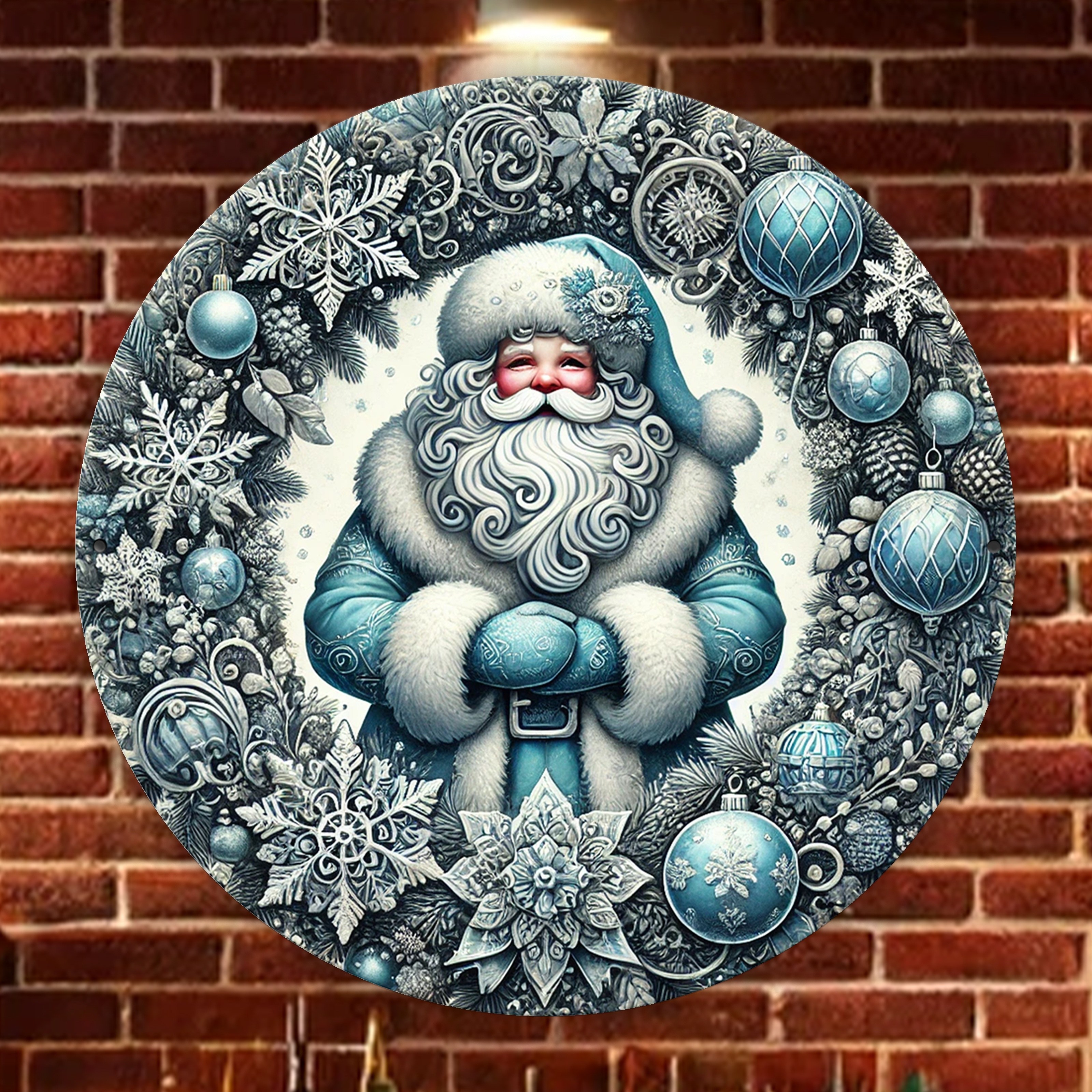 

Stunning 3d Christmas Santa Wreath Wall Art - 20x20cm (8x8in) 2d Printed Metal Sign, Perfect For Home Room, Cafe, Bedroom, Bar, Living Room, And More - Festive Gift For Christmas