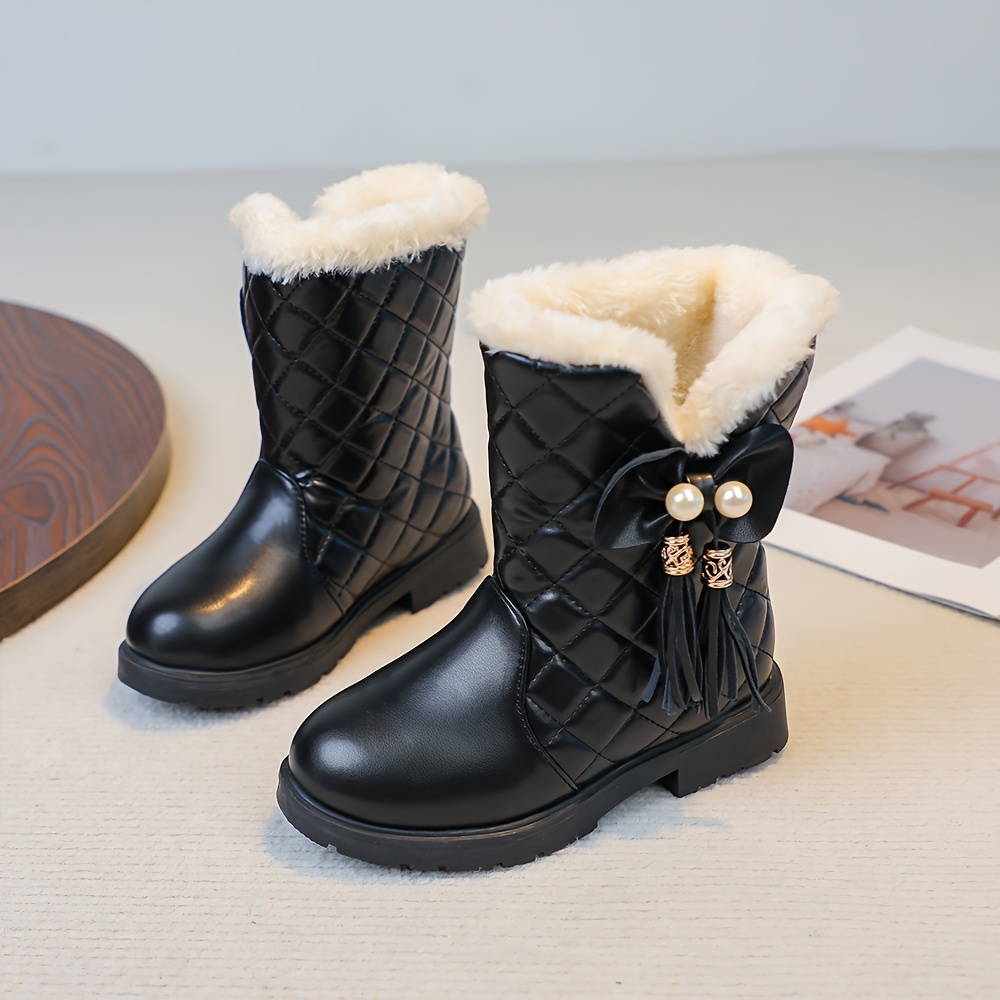 Een Paar Winter Sneeuwlaars voor Meisjes met Strik en Fleece Voering