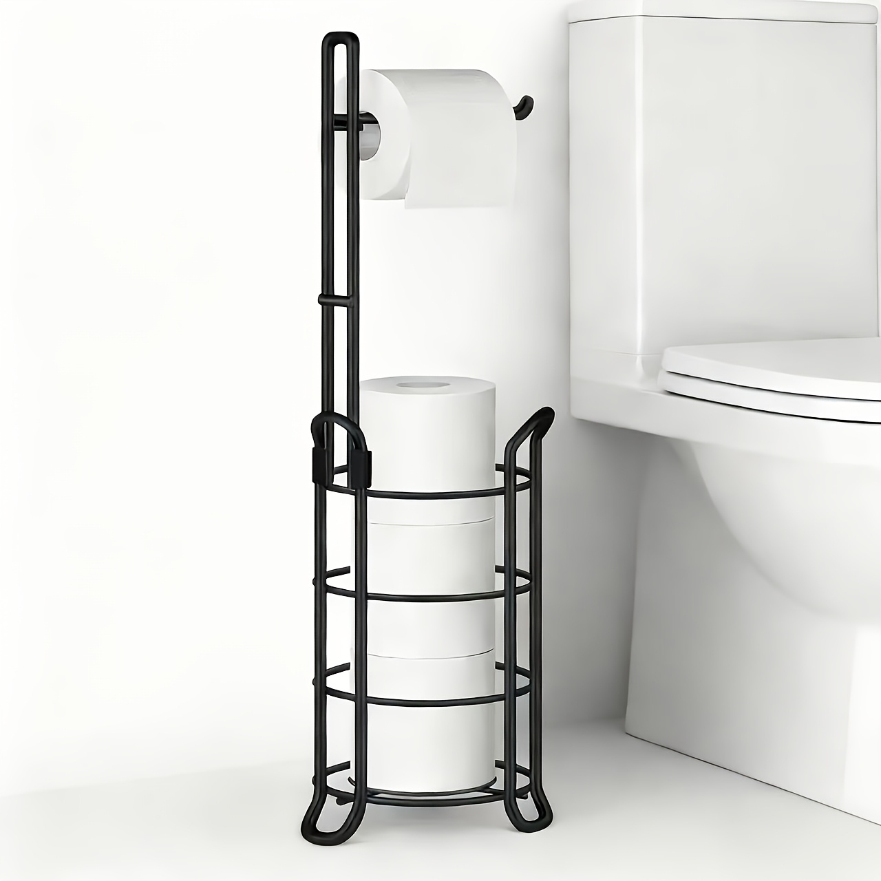 TEMU 1pc Toilet Paper Holder And Dispenser, 2026 New Freestanding Toilet Paper Holder, Toilet Paper Holder With Storage Shelf, Bathroom Toilet Paper