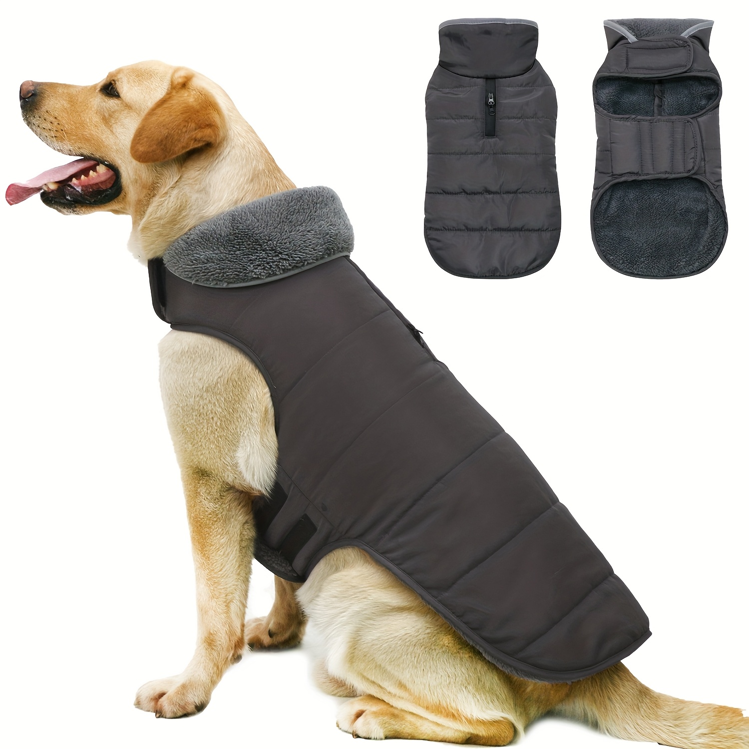 E-shop Warmer Hundemantel für Haustiere, reflektierende Plüsch-Weste für Hunde, Wintermantel für kaltes Wetter, verstellbare strapazierfähige