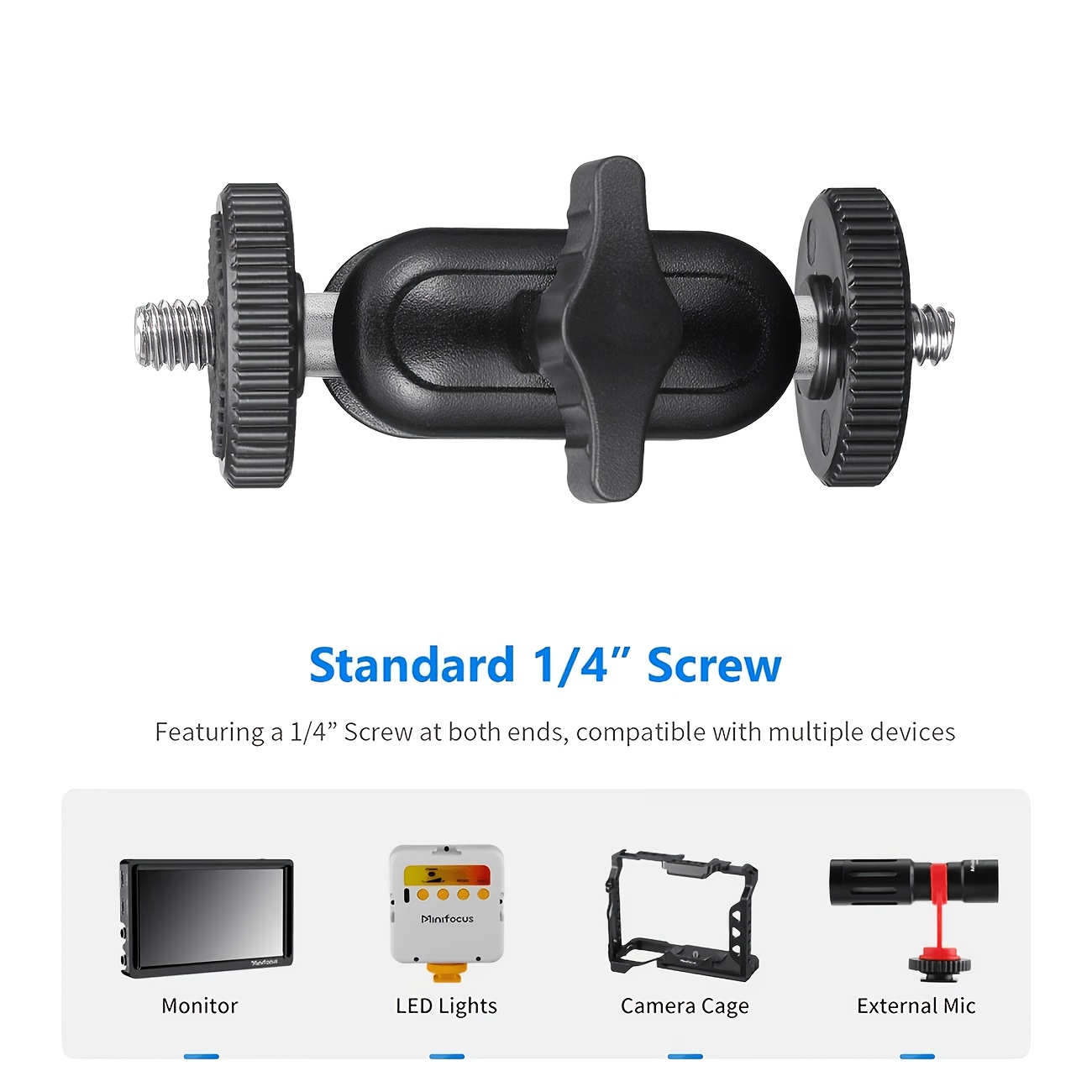 TEMU 1 Set Magic Arm With Dual Ball Heads, 15mm Spherical Joint And 1/4 Inch Screw, Heavy-duty Connector, Compatible With X5, Adjustable Universal