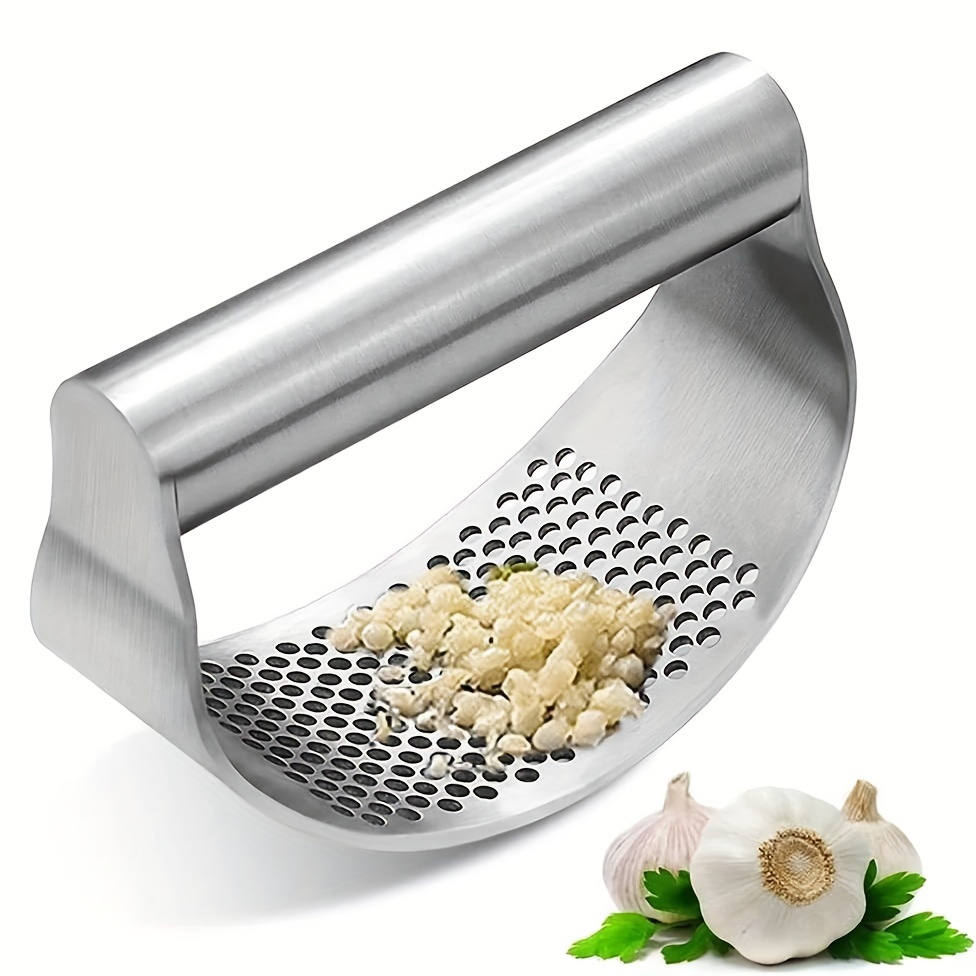 Stainless Steel Manual Garlic Press Crusher - Kitchen Gadget for Mincing Garlic and Fruits, No Electricity Required.