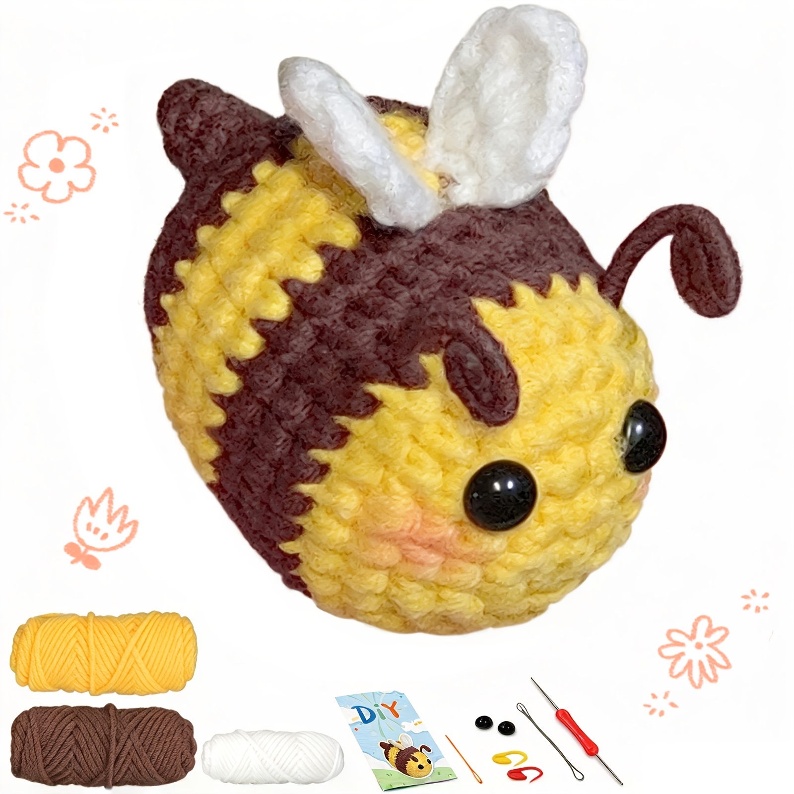 Image of 1pc Beginner's Crochet Kit Cute Bee, Animal Crochet Starter Kit, Diy Crochet Kit For Adults, Includes Complete Material Package, Instructional Video Tutorials For Gift, Diy Handicraft