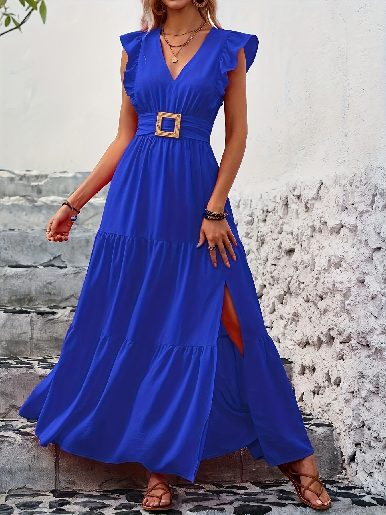 knee length dresses for ladies Printed One-Shoulder Tie Belt Maxi Dress  Jupiter Blu Boutique