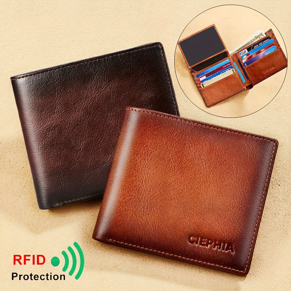 

Genuine Leather Wallet With Anti-theft Features, Large Capacity, Top Layer Cowhide, Double-fold Vintage Design With Dual Id Windows, Gifting.