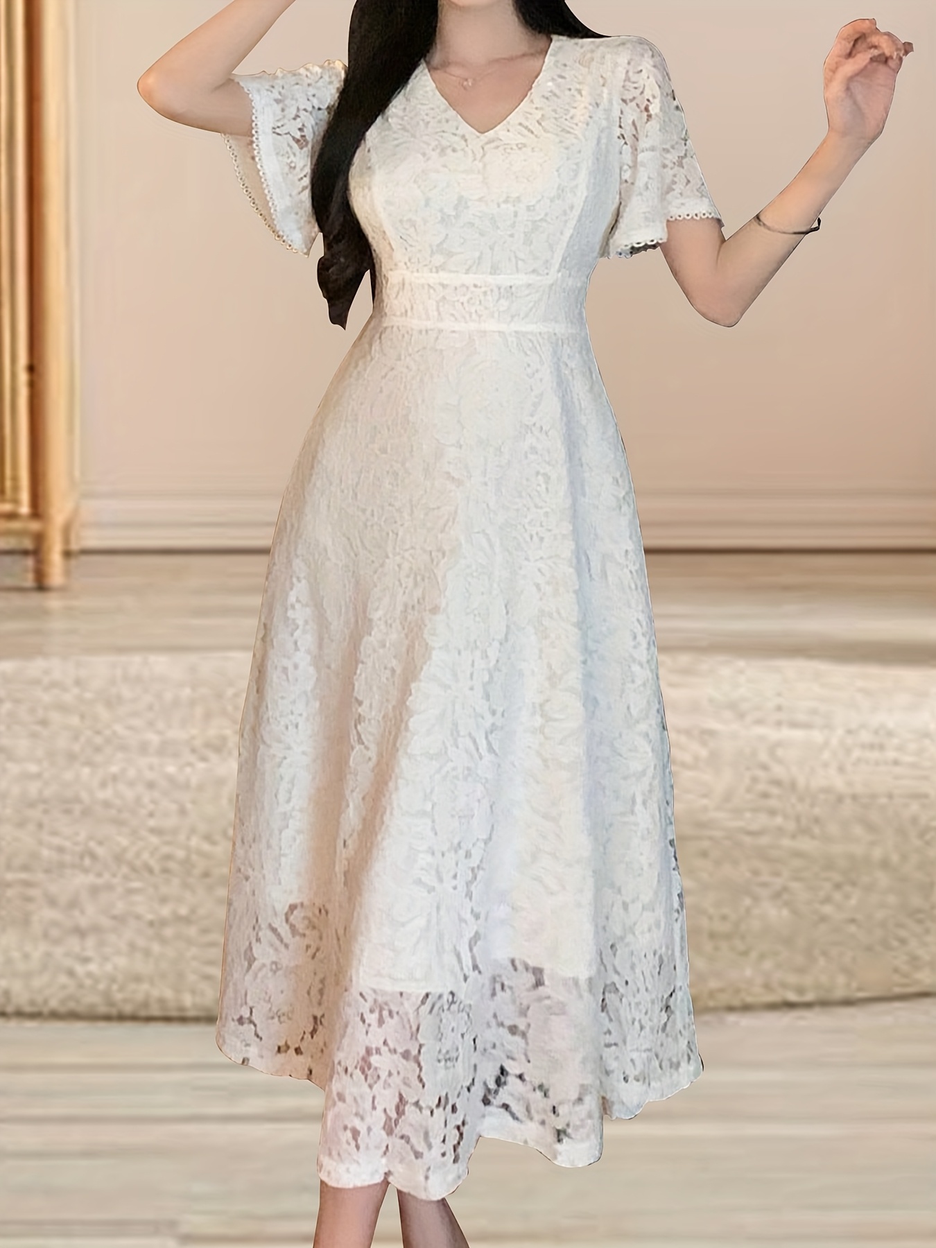 knee length dresses for ladies Modern Red Lace Open-Back Qipao Dress main image 0