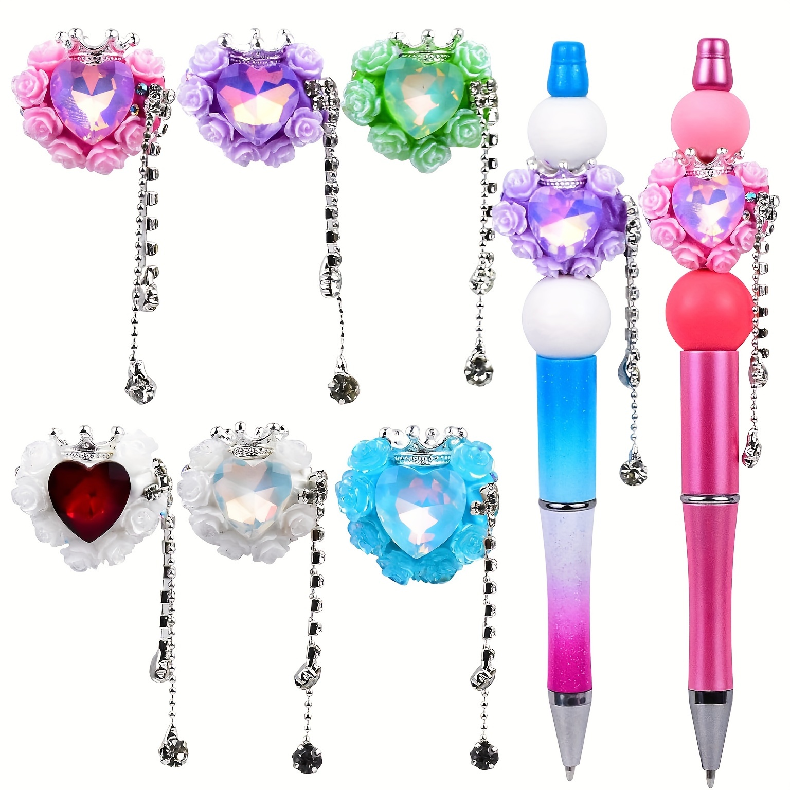 

4-piece Heart Flower Bead Set For Pen Pencil Crafting, Synthetic Crystal Beads For Jewelry Making, Soft Clay Bead Assortment For Bracelets, Necklaces, Earrings, Keychains