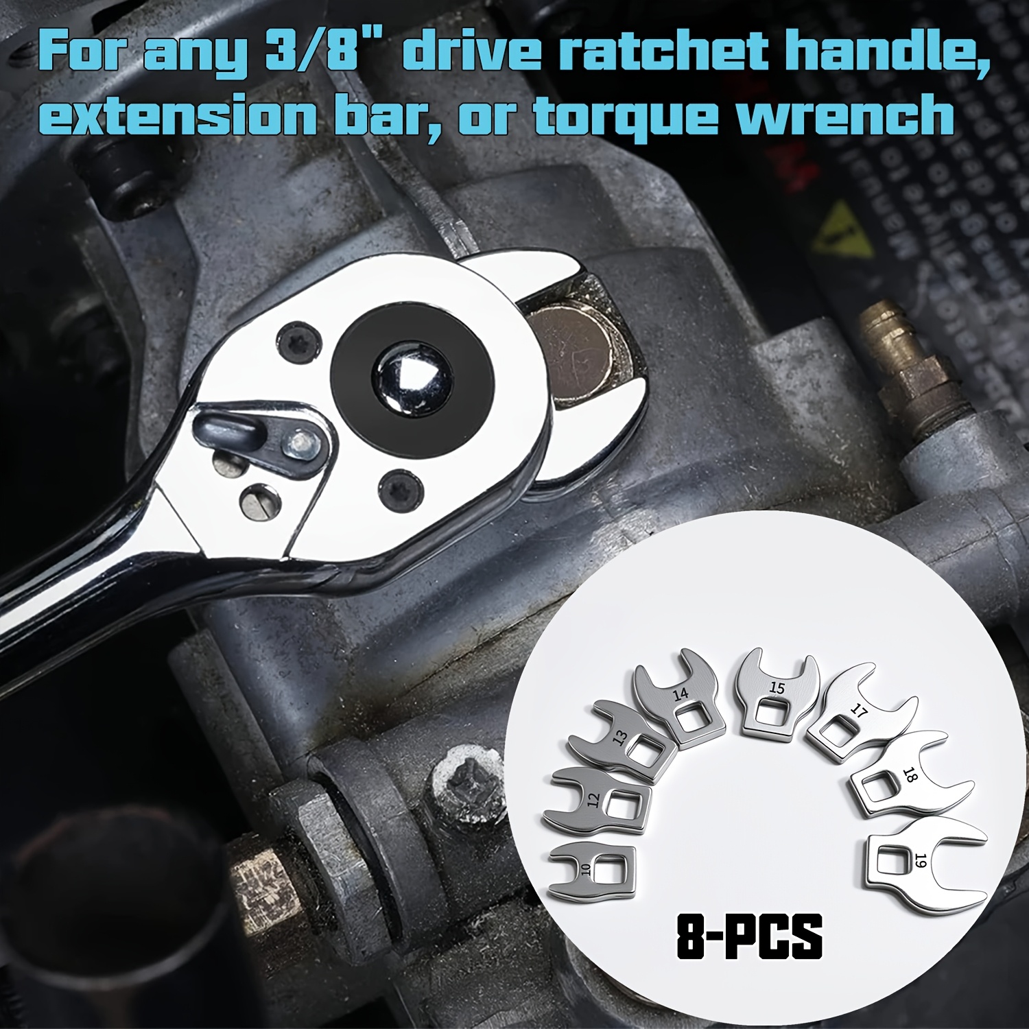 8pcs Replaceable Open-End Wrench Set with Interchangeable Heads