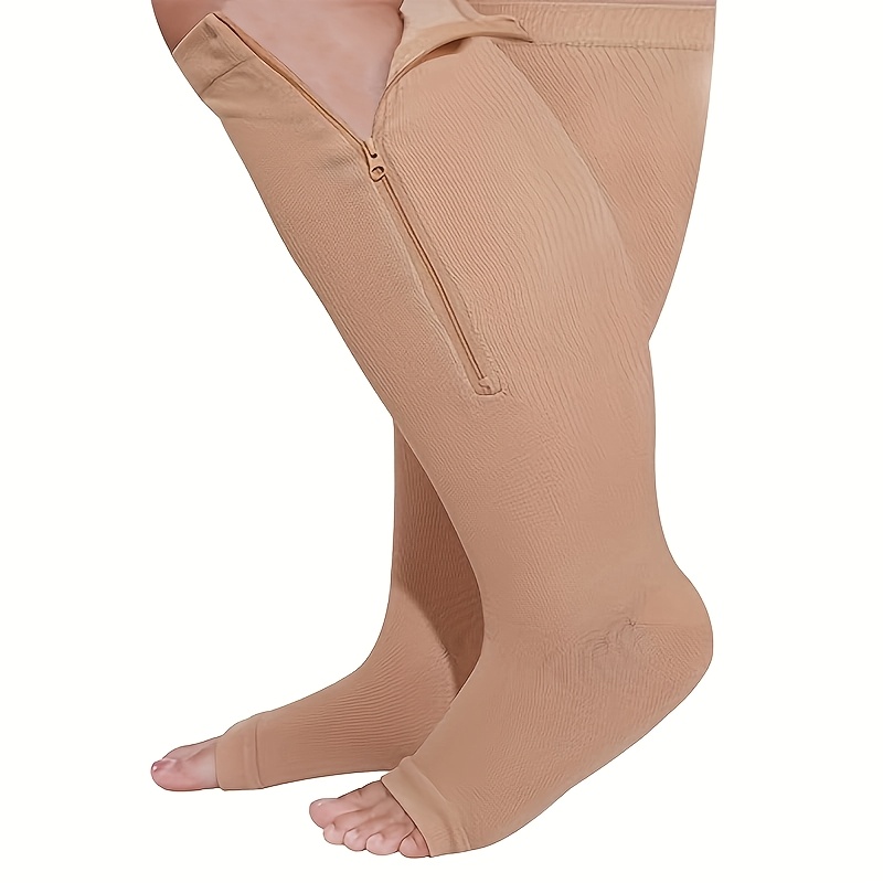 Image of 1 Pair Men's And -toe Plus Size Zipper Compression Socks, Sports Socks, Mid-calf High Tube Socks, Spring New Arrival, Couples, Valentine's Day