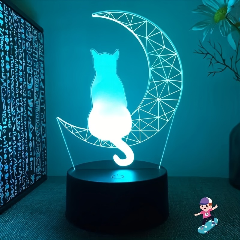 Lampada led Gatto 3d effect luce notturna multicolore cameretta comodino  bambino