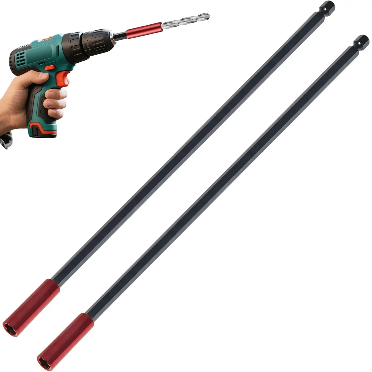 TEMU 2 Portapunte Magnetici, Lunghezza 300mm, Avvitatore Esagonale da 1/4 di Pollice, Portapunte in Metallo e , Garantisce una Foratura Sicura,
