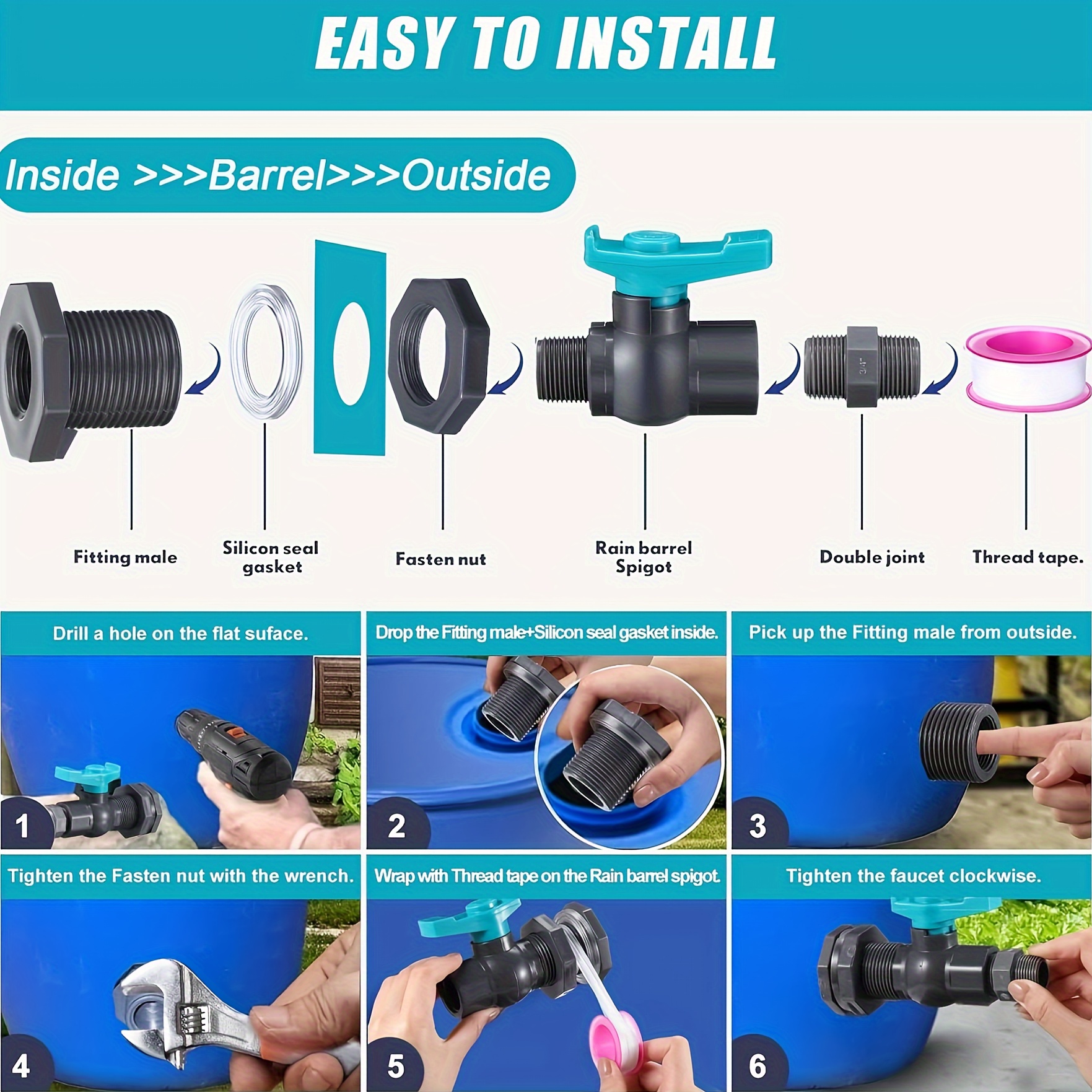 Rain Barrel Conversion Kit Set Pvc Connectors Temu