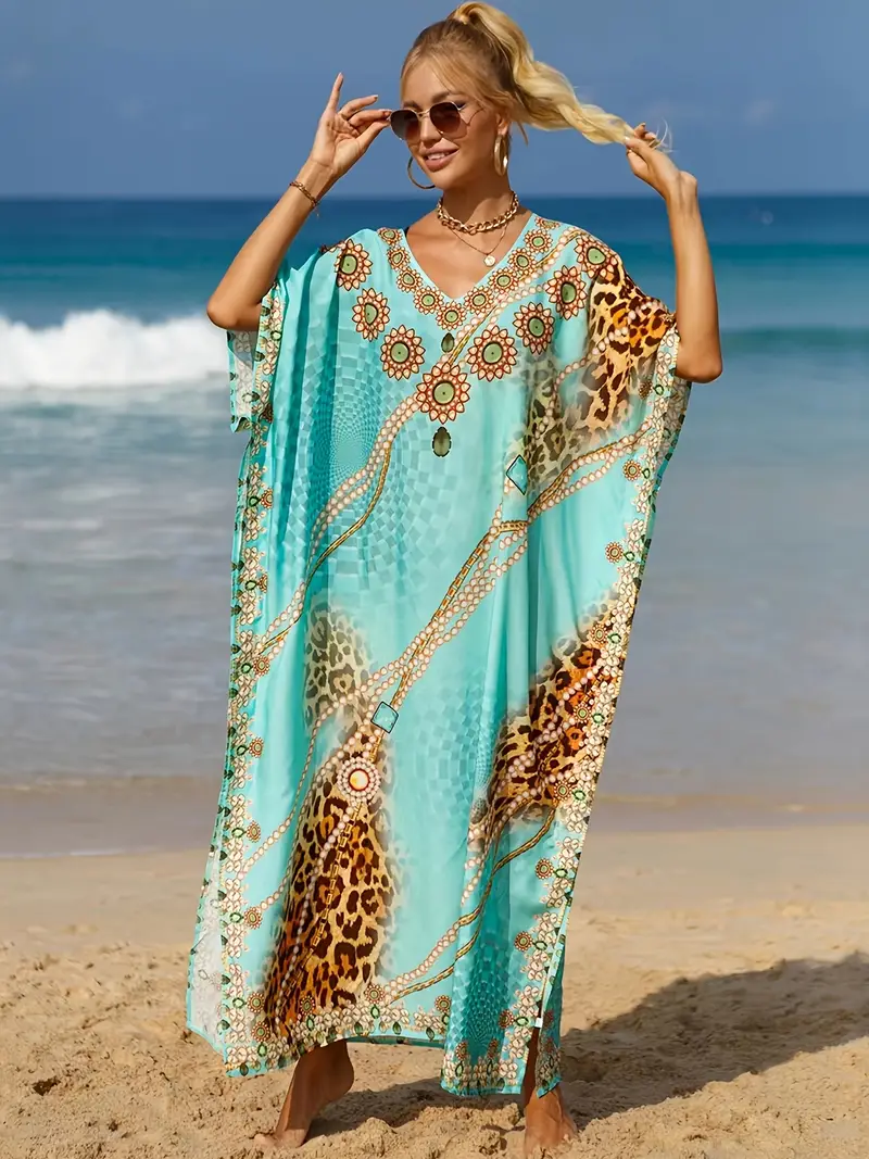Plus Size Moroccan Kaftan - Batwing Beach Cover Up Dress For Women Peacock Costume Plus Size Moroccan Kaftan - Batwing Beach Cover Up Dress For Women Peacock Costume