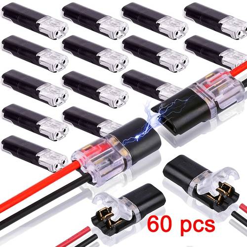 60pcs double wire plug in connector led light strip connectors 2 pin led strip lights connectors low voltage wire connector with locking plugs led connectors for strip lights