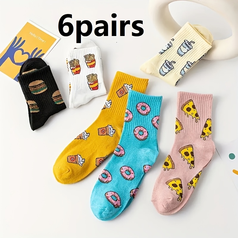 Image of 6 Pairs Of Cartoon Socks, Cute And Fun Mid-calf Socks For Women's Long And Over-the-knee Stockings