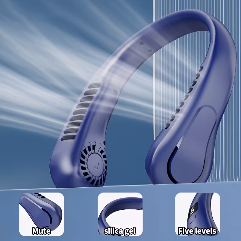 usb fan cooling neck fan size adjusted at will 4pcs color option 5 speed adjustable wind speed 1200mah lithium battery dual silent motor led display outdoor summer and back to school 9