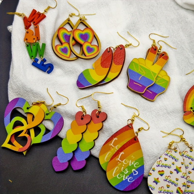 6/12 Pairs Rainbow Theme Wooden Earrings Set, Bright Designs