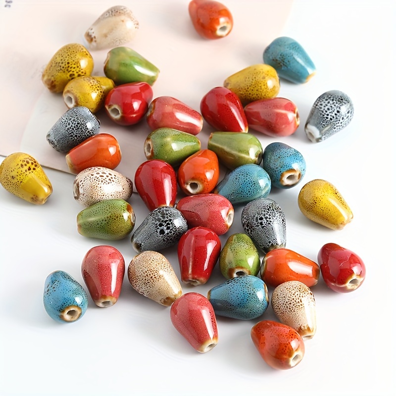 12pcs Of Vintage Teardrop-shaped Ceramic Beads, Glazed Ceramic Beads For Jewelry And Bracelet Additions