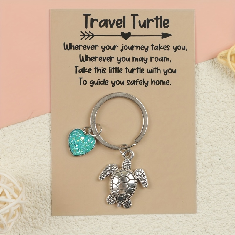 1pc, Turtle Keychain With Card, Travel-themed Gift For Birthdays, Keepsake, Car Bag Pendant, Turtle, Birthday Gift, Ideal Gift For Men And Women, Beach Additions