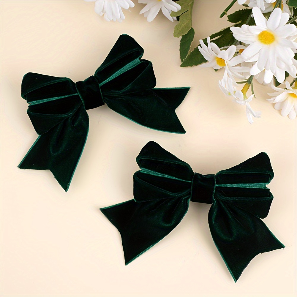 

Elegant 2pcs Velvet Bow Hair Clips For Girls - Parties & Gifts, Solid Colors