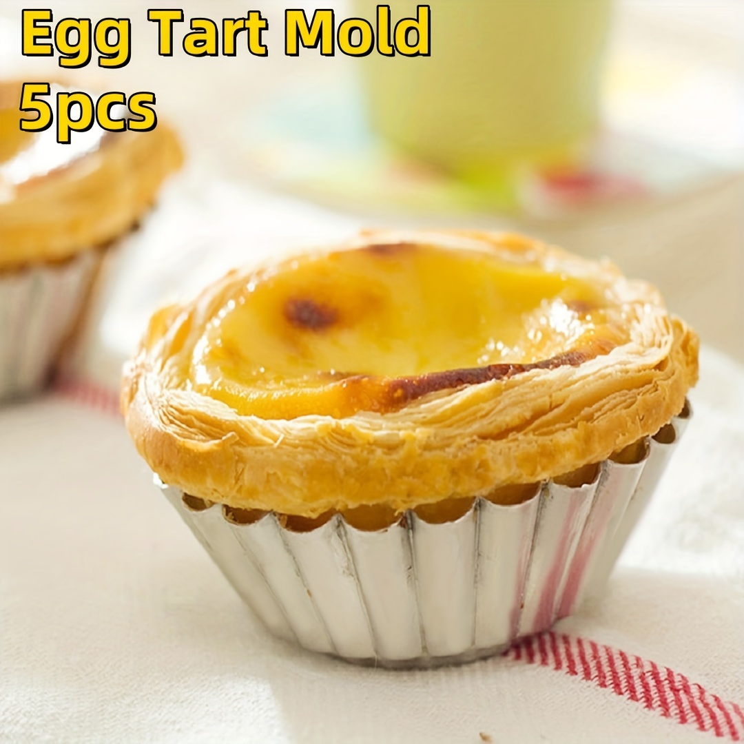 

5-piece Stainless Steel Egg Tart Molds - Non-stick, Reusable Cupcake & Muffin Baking Pans For Desserts