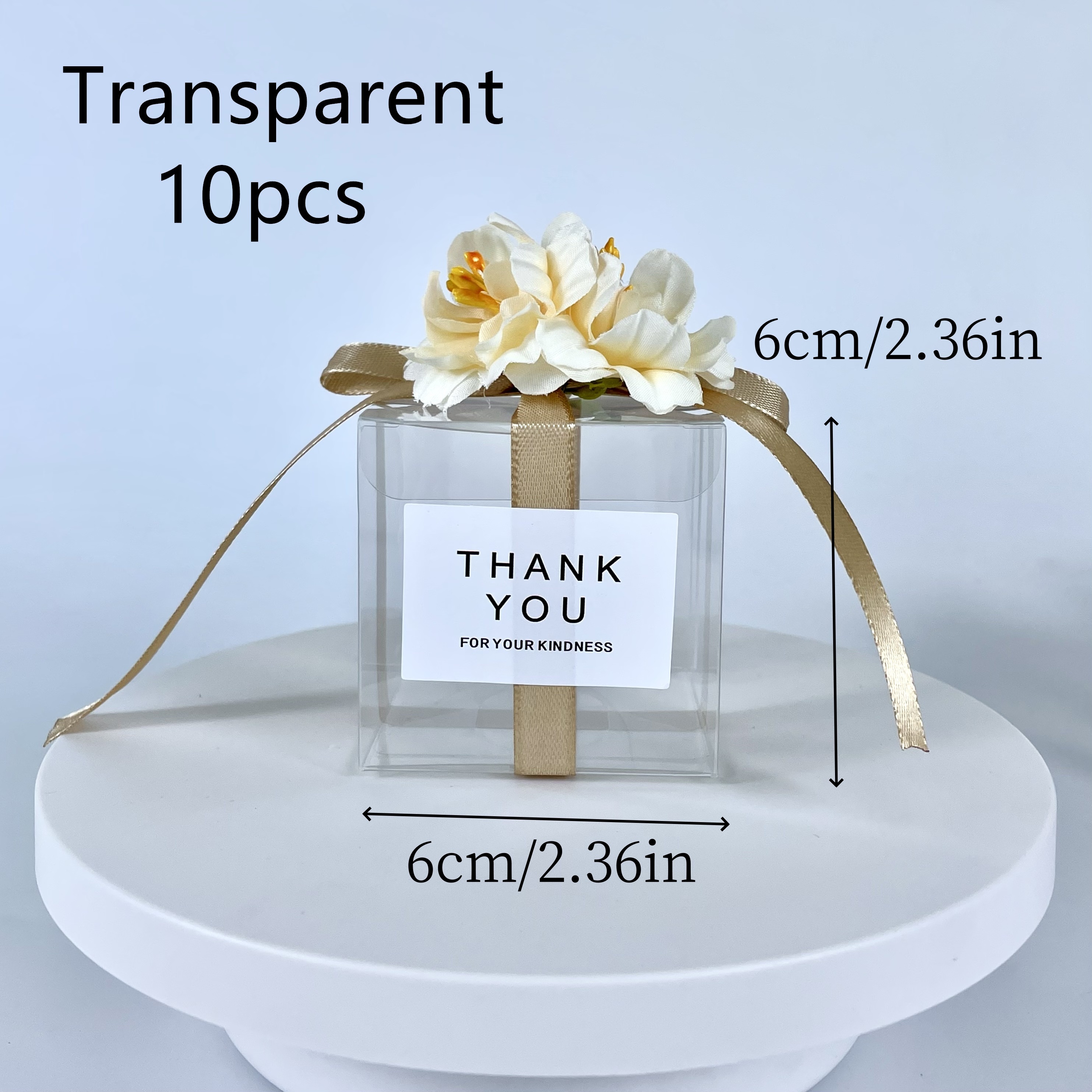 Image of Gift For Her/him 10pcs Transparent/frosted Elegant Pvc Boxes Wedding Theme With Simulated Flowers "thank You" Stickers Thanksgiving Party Gifts For Guests As Souvenirs, Christmas, Halloween