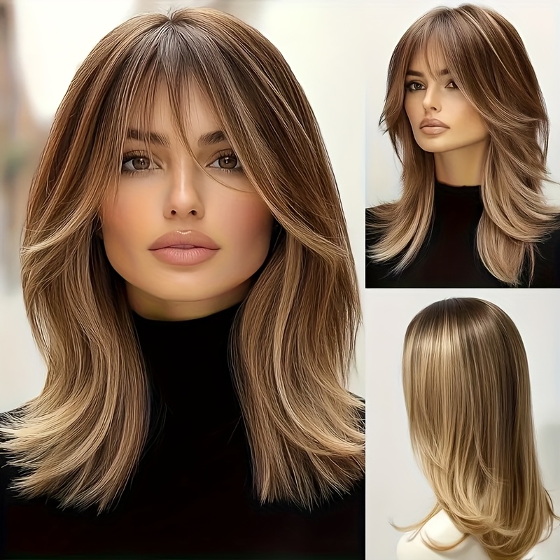 Image of 20 Inch Women's Elegant Brown Layered Synthetic Wig, Suitable For Daily , Parties, Carnivals, New Year's Gifts, Etc., For Gifts