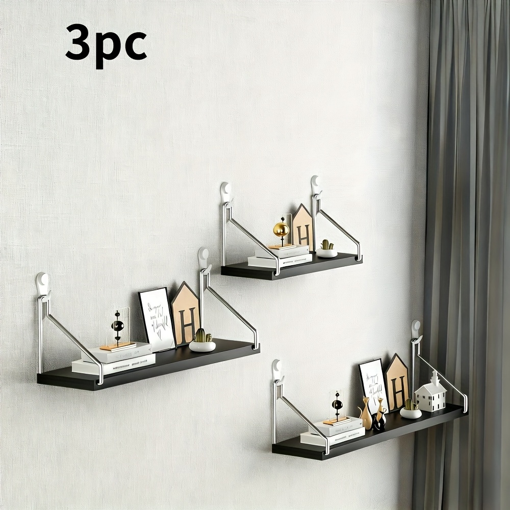 Image of Set Of 3 Wood Floating Display Shelves, Floating Shelves For Wall Decor, Strong Load-bearing Capacity, Space- Hanging Display Rack For Living Room Kitchen Bathroom Hotel