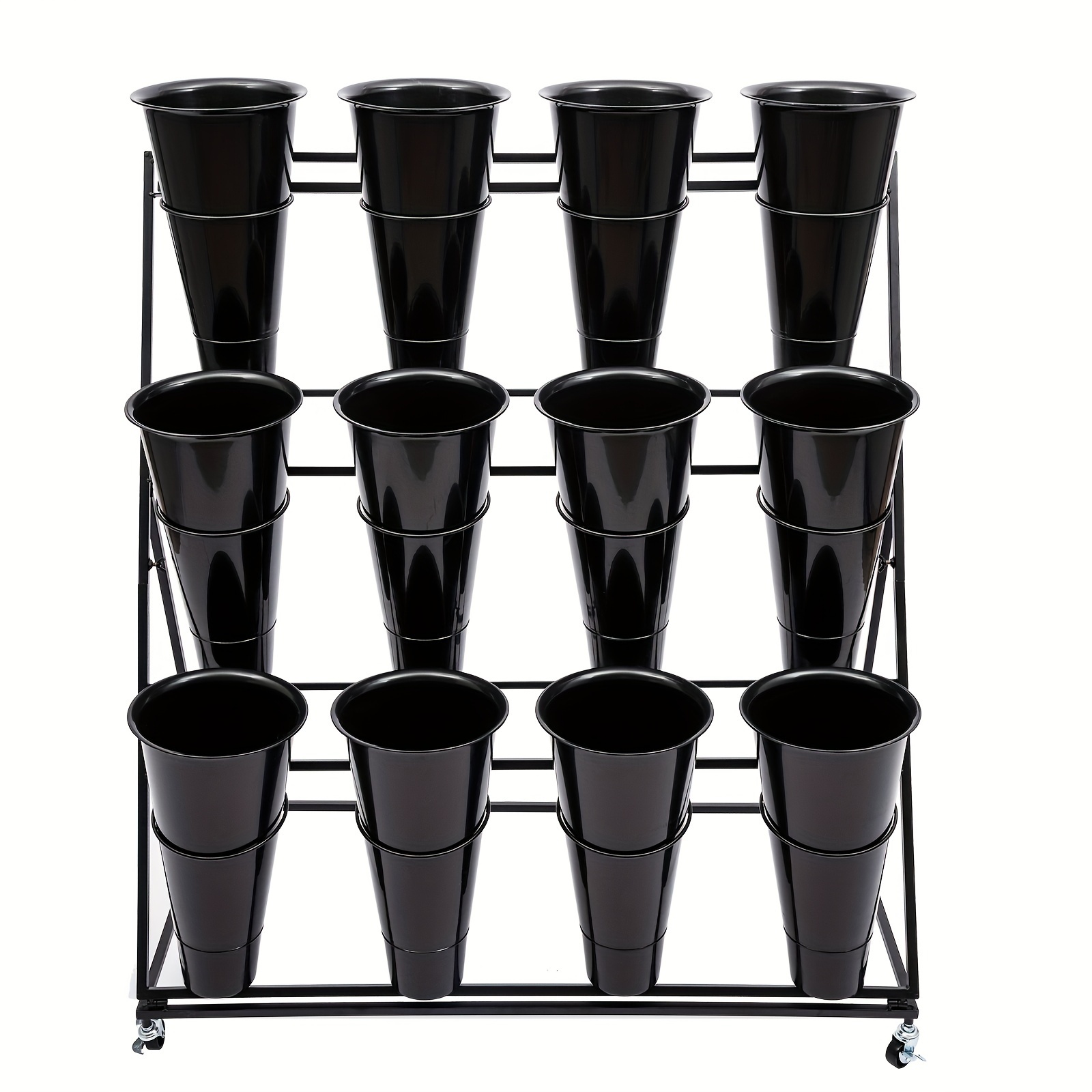 

Elegant 3-tier Flower Display Stand With 12 Buckets - Durable Iron And Plastic For Florists And Home Gardens, 100cm Tall Garden Post Fence, Pole Garden, Outdoors Floors