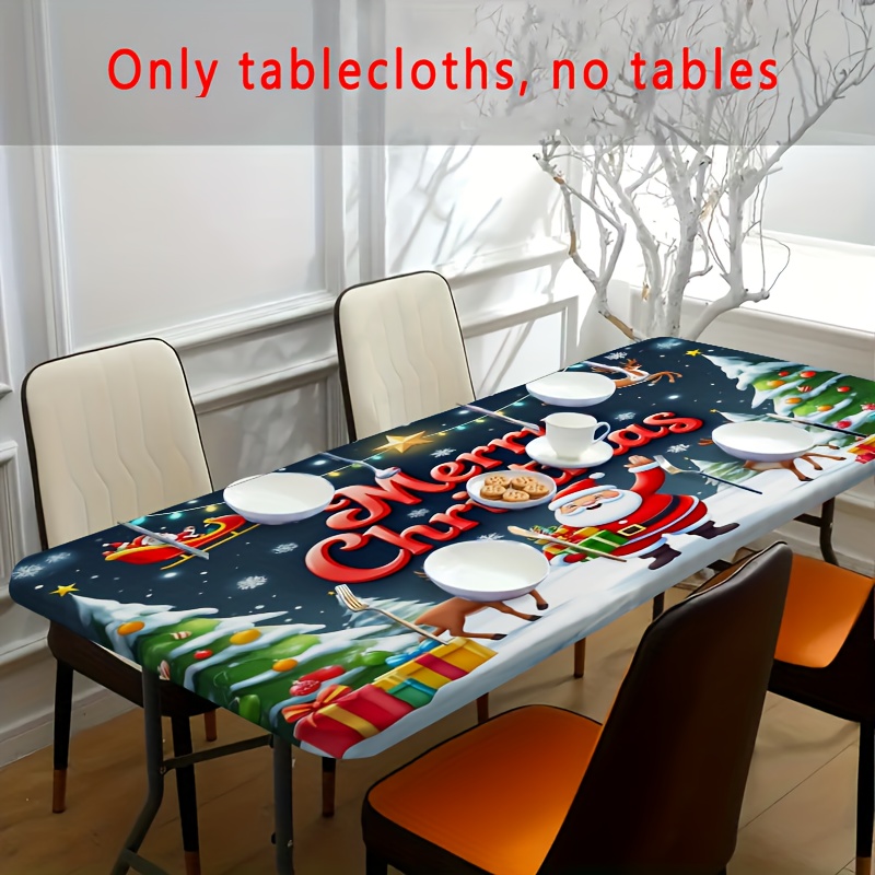 TEMU 1pc, Cartoon Christmas Festive Scene Printed Tablecloth - Christmas Decoration, Design Table Cover - 120g, Polyester Fiber, Perfect For Camping,