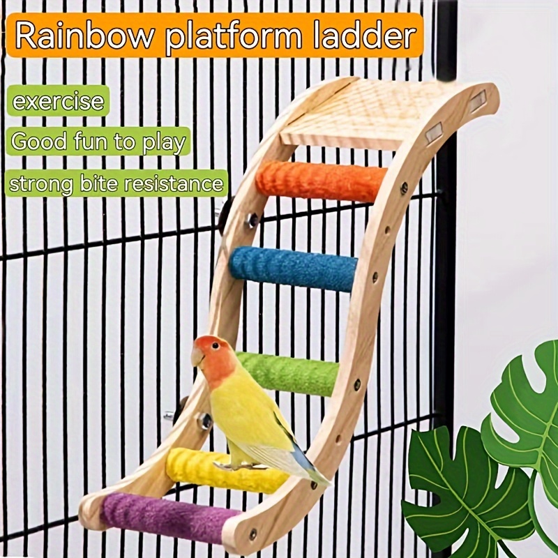 

Parrot : Wooden Climbing Ladder & Swing Toy For Birds - Ideal Cage Accessory