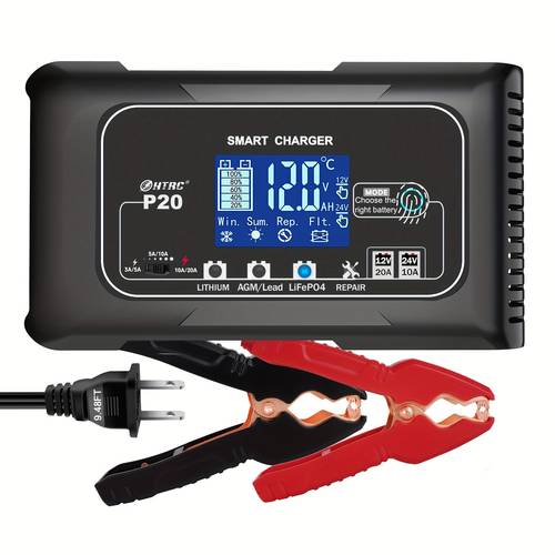 20 battery charger for motorcycle lawn mower 12v 20a and 24v 10a lithium lifepo4 lead acid agm gel sla car battery charger trickle charger maintainer repair charger without battery