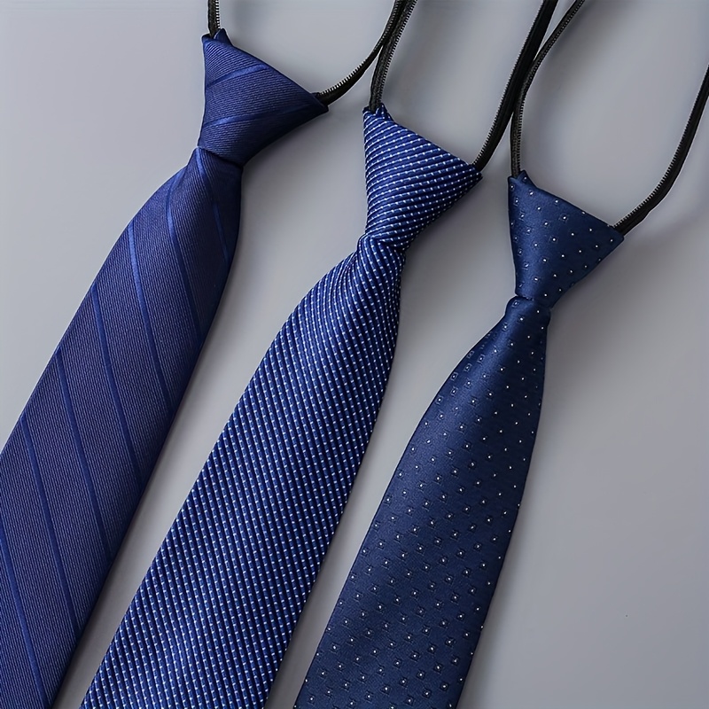 Image of 3pcs Men's Adjustable Pre-tied Necktie With Zipper Closure, Classic Woven Jacquard, Satin Men's Necktie, Wedding Business Graduation Formal Necktie, Suit Accessory, Gift For Men
