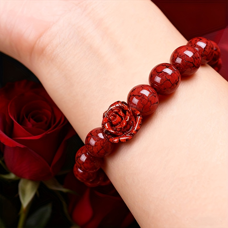 Cinnabar Round Beads & Rose Quartz Sand Hand String Bracelet