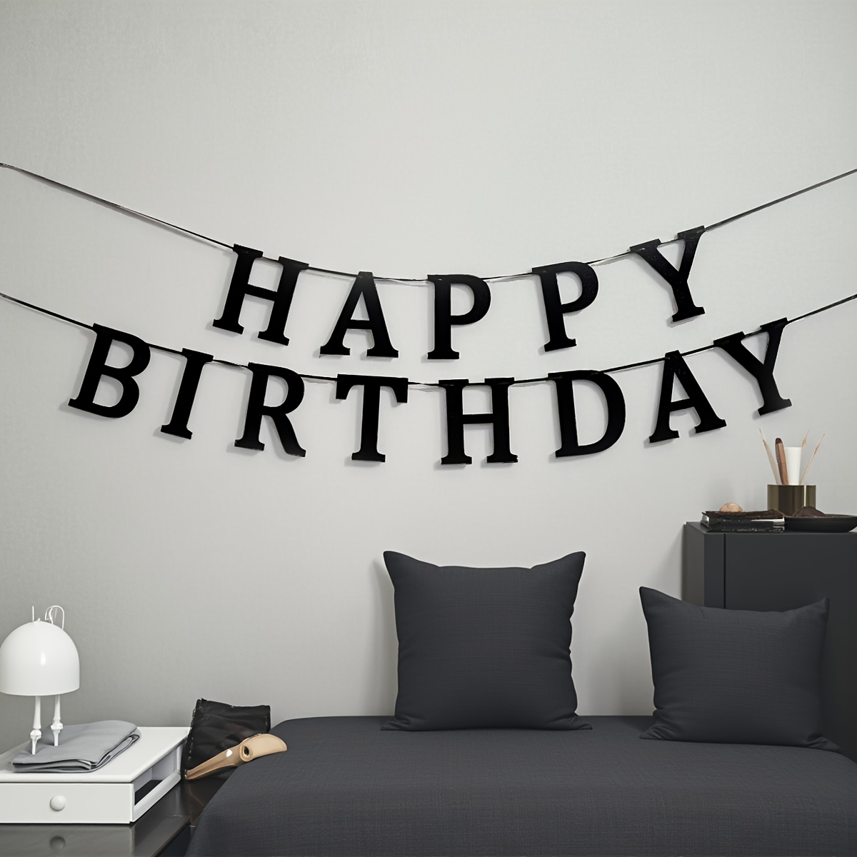 13pcs Black Glitter Letter Banners Paper Happy Birthday Banners