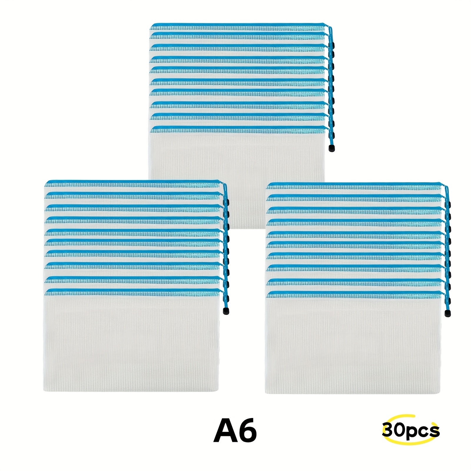 Image of 30pcs Mesh Zipper Pouch Document Bag, A6 Zip File Folders, Waterproof Plastic Documents Organizer Bags, For School Office Supplies Puzzles & Games Organizing Travel Storage, Light Blue Color