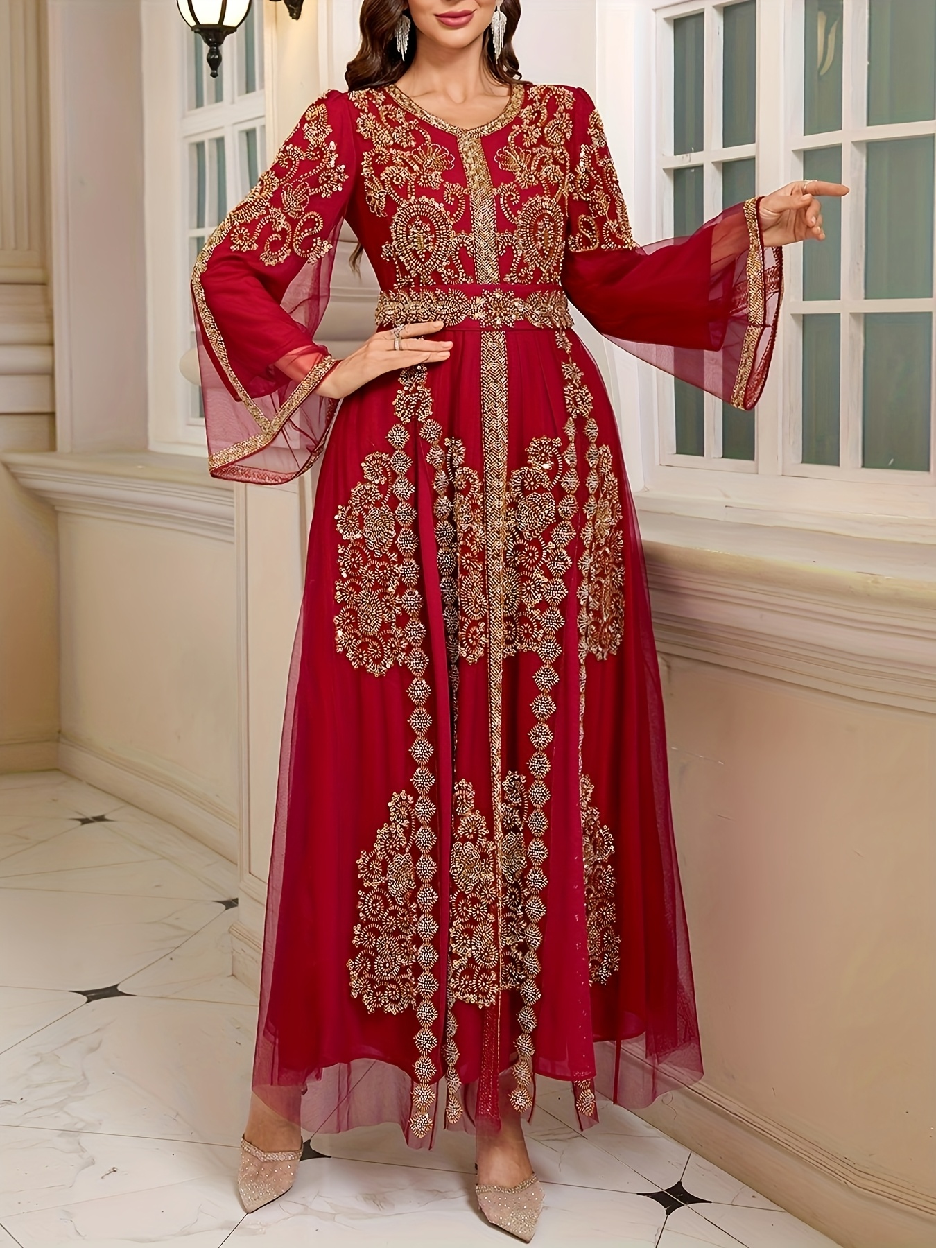 red embroidered maxi dress Farm Rio Artisanal Cut-Out Embroidered Linen Maxi Dress main image 0