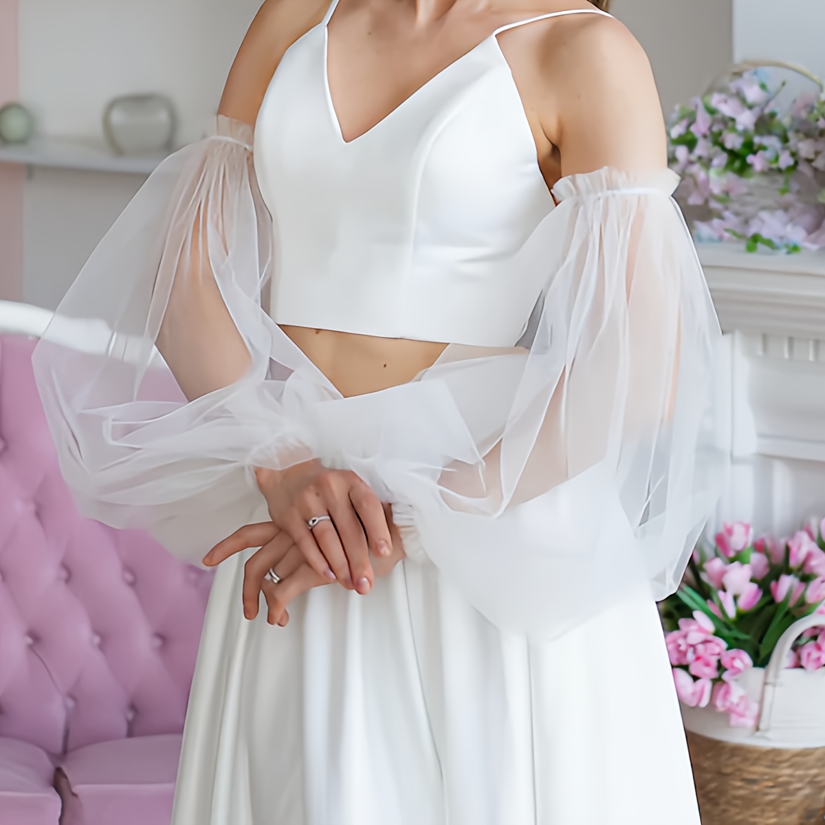 1 pair womens mesh long puff sleeve womens - Temu Saudi Arabia