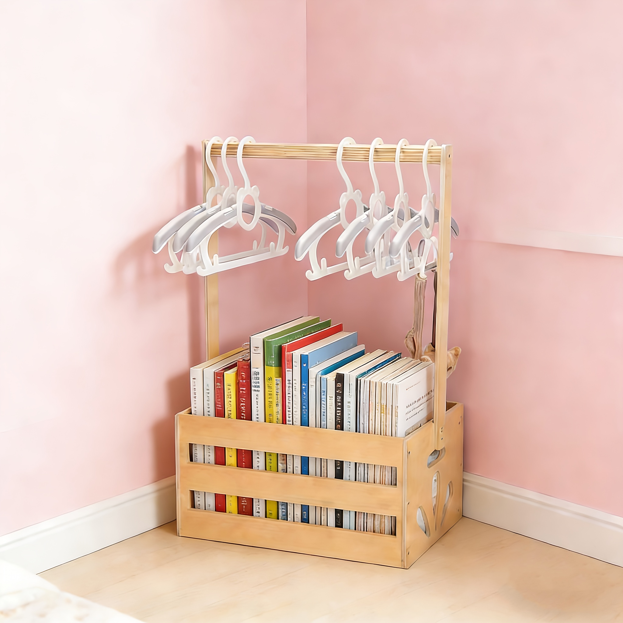 TEMU 1pc Modern Wooden Basket With Handle - Multifunctional Storage Box, Decorative Box, Perfect Gift For New Parents, Cute Clothes Organizer,