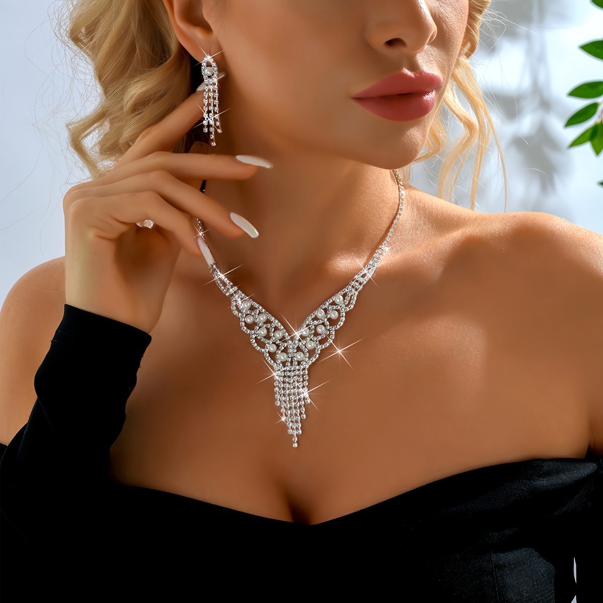 conjunto joyas lujo borlas diamantes perlas Temu Colombia