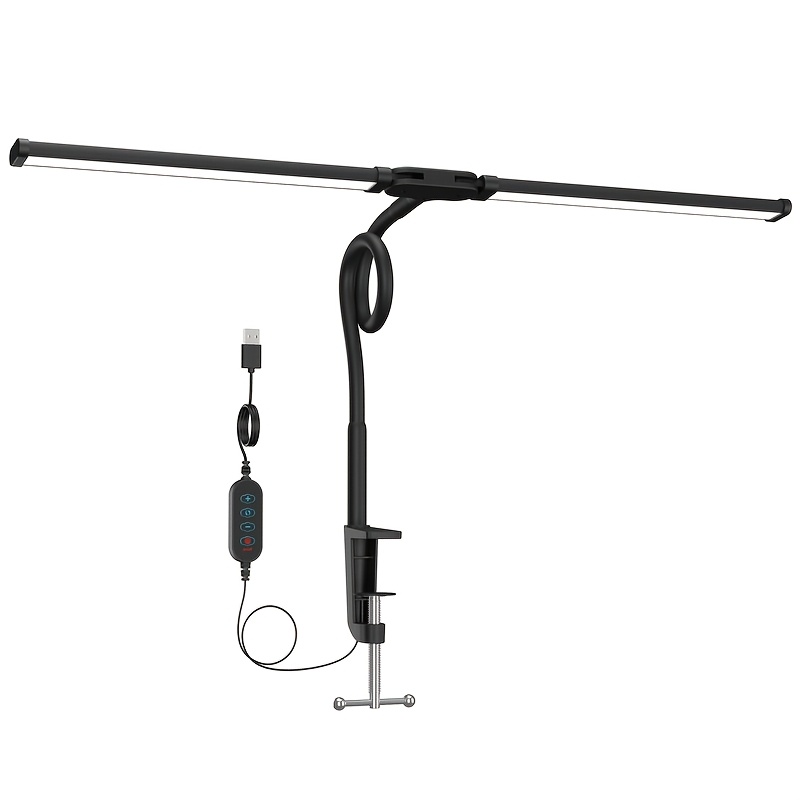TEMU Dual-head Led Eye- Desk Lamp, 3 Color , Dimming, Flexible Gooseneck Lamp With Clip-on Design, , Usb Powered, Reading Light For Office Study,