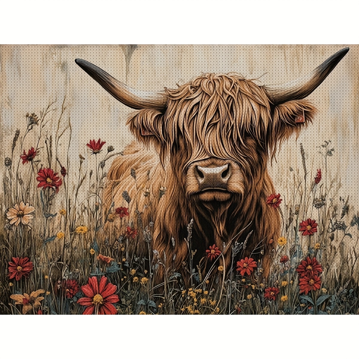 TEMU JOZYSH 1 Set 30x40cm-11.8x15.7Inch/40x50cm-15.7x19.7Inch Lijstloze 11CT/14CT Gedrukte Stof Kruissteek DIY Kit, Koe, Ontspannende Borduurkit voor