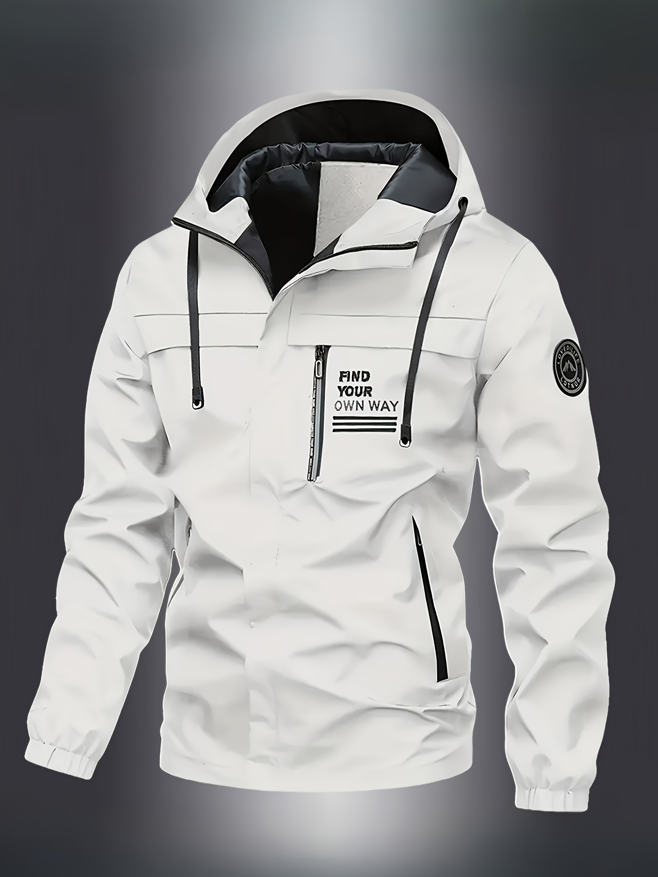 Chaqueta con capucha para hombre, resistente al viento, casual para exteriores, con bolsillos con cierre, forro de poliéster y tela duradera, ideal para deportes de otoño/invierno y uso casual al aire libre, chaqueta con capucha, ropa exterior resistente